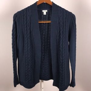 L.L. Bean dark Blue cable knit open cardigan small